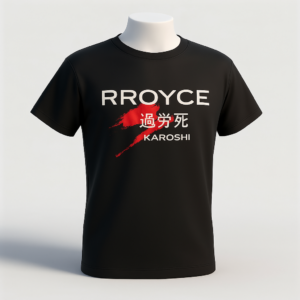 Schwarzes RROYCE T-Shirt KAROSHI mit japanischem Schriftzeichen